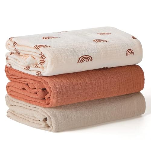 Peepeemax Couverture d’Emmaillotage pour Bébé, Grand Lange Bebe 100x100cm, Ultra Doux et Absorbant pour la Peau Mousseline Couverture pour Bébé Fille et Garçons, Lot de 3, Arc-en-Ciel - Image 1