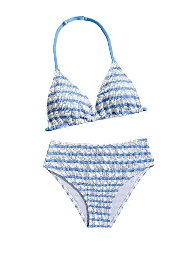 RoseSeek Girl's Tie Dye Smocked 2 Piece Swimwear Sets Backless Halter Bikini Cute Brief Bathing Suit - Image 1