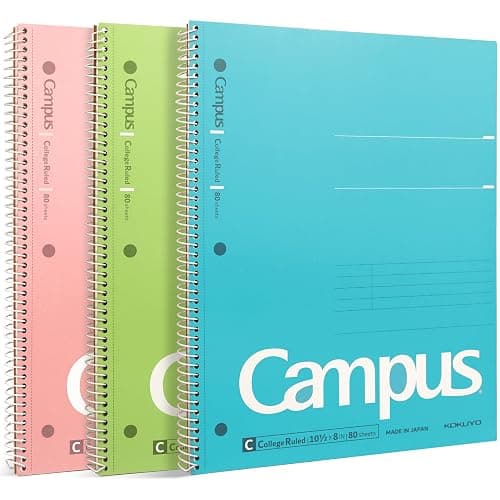 KOKUYO Spiral Notebooks, 3 Pack 10-1/2" x 8" Lined Notebook College Ruled | Campus Subject Notebooks, 80 Sheets, 3 Holes School Japanese Ring Journal for Work Study Note Taking, Pink Blue Green - Image 1