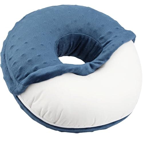 BNRendles Ear Piercing Pillow Removable Cover for Side Sleepers Ear Pain Luxury Cnh Ear Pillow with Holes Washable Side Sleeping Pillows Support Head, Minky Dot Denim Blue - Image 1