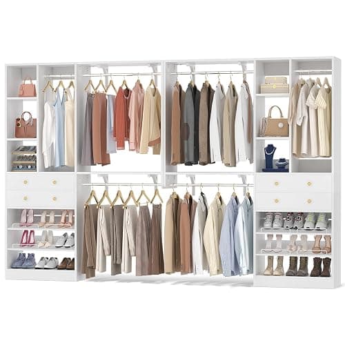 10FT Closet System with 4 Drawers, 120" Closet Organizer System with 6 Hanging Robs & Reversible Hanging Shelving, Closet Systems for Walk-in Closets, Load 2000+LBS, White - Image 1