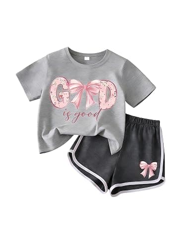 FJLSJSW Girls Clothes 2PCS Outfits Bow Letter t Shirt & Shorts Cute Summer Girls' Clothing Sets Teen Girl Clothes 7-14Y - Image 1