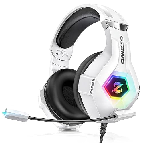 Ozeino Gaming Headset for PC, Ps4, Ps5, Xbox Headset with 7.1 Surround Sound Gaming Headphones with Noise Canceling Mic, LED Light Over Ear Headphones for Switch, Xbox Series X/S, Laptop, Mobile White - Image 1