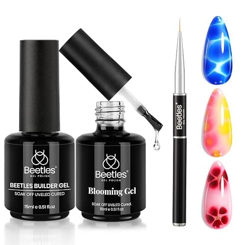 Beetles Builder Gel Nail and Blooming Gel Set - Nail Art Polish for Spreading Effect Marble Stone Builder Extension, Soak Off LED Lamp DIY Manicure Gifts for Women, 2 Pcs 15ml - Image 1