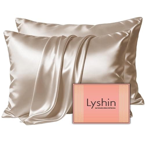 LYSHIN Silk Pillow Cases 2 Pack Standard Size with Zipper, Champagne | 19 Momme Mulberry Silk Pillowcase for Skin and Hair, Anti-Acne, Hypoallergenic, Cooling, Beauty Sleep, Gifts for Women - Image 1