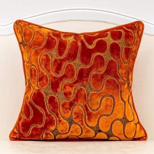 Yangest Orange Square Throw Pillow Cover Wavy Velvet Cushion Cover Modern Zippered Pillowcase for Sofa Couch Bedroom Living Room Chair, 20 x 20 Inch - Image 1