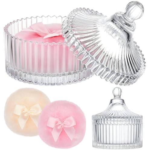 Tioncy 3 Pcs Large Body Powder Puff and Container Valentine's Day gift Powder Container with Puff Crystal Case Soft Washable Reusable Velour Face Body Glitter Wet Dry Makeup (Classic,Clear) - Image 1