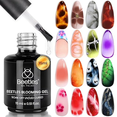 Beetles Blooming Gel 15 ml Clear UV Gel Polish Nail Art for Tortoise Nails | Marble and Natural Stone, Watercolor and Floral Print Spreading Effects, Soak-Off DIY Manicure Design - Image 1