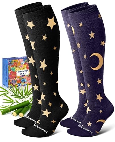 Lalapapa Bamboo Viscose Compression Socks for Women Men 2 Pairs 15-20mmHg Knee High Compression Socks Travel Nurse - Image 1