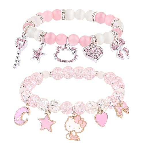 YUZHEJIE Cute Kitty Bracelet Stuff Kawaii Set Crystal Bead Elastic Friendship Bracelets Birthday Christmas Jewelry Gifts for Women Girlfriend Best Friend Sister - Image 1