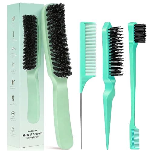 Slick Back Hair Brush for Smooth Flyaways, Frizz, Sleek Ponytail, Buns and Edge Baby Hair | Hair Comb, Edge Brush, Teasing Brush Styling Accessories for Girls, Kids, Women & Men (Green) - Image 1