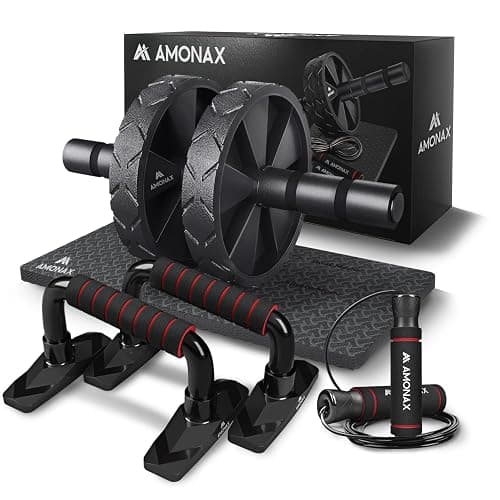 Amonax Convertible Ab Wheel Roller with Large Knee Mat for Core Abs Rollout Exercise, Double Wheel Set with Dual Fitness Strength Training Modes at Gym or Home - Image 1