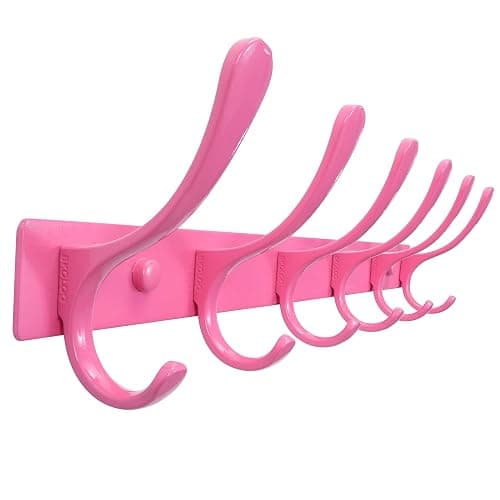 SKOLOO Coat Rack Wall Mounted - 6 Hooks, Heavy Duty, Stainless Steel, Metal Wall Coat Hanger, Sturdy Wall Hooks for Hanging Coat, Jacket, Clothes, Hat, Pink - Image 1