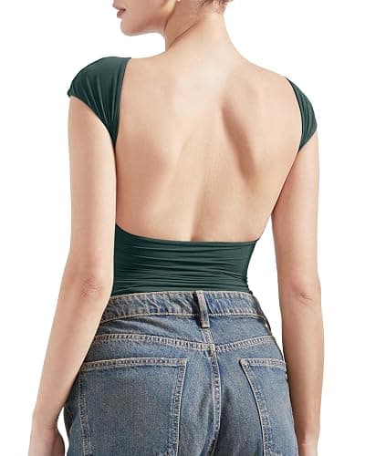 SUUKSESS Women Backless Sexy Going Out Tops Double Lined Open Back Y2k Basic Tee Shirts - Image 1