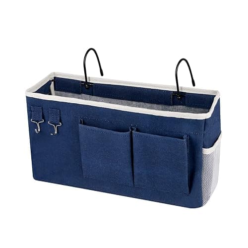 Ozzptuu Bedside Storage Caddy/Bedside Hanging Storage Bag for Headboards Bunk Beds Dorm Rooms Book Phone Magazine Holder (Navy Blue) - Image 1