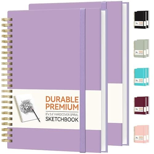 Forvencer 2 Pack Blank Spiral Notebook, 8"x 5.6"Hardcover Sketch Book, 100GSM Thick Paper, Art Sketchbook for Women & Adult, 100 pages / 50 Sheets Drawing Book Journal for School Office Drawing, Purple - Image 1