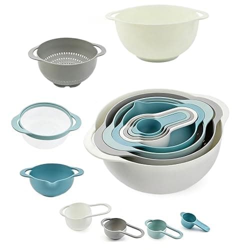Mixing Bowls, Nesting Baking Bowls with Colander & Fine Mesh (Pebble-8PCS) | BPA-Free, Lightweight, Impact-Resistant, Rinse, Drain, Measure, Repeat, Colorful — Without the Risk. - Image 1