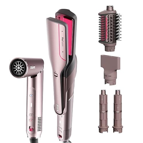 Shark FlexFusion Hair Straightener & Powerful Hair Dryer with Fusion Hair Brush, Ceramic Air Styler with Auto-Wrap Curlers & Concentrator, Ceramic Plates, Cosmic Blush HD641S - Image 1