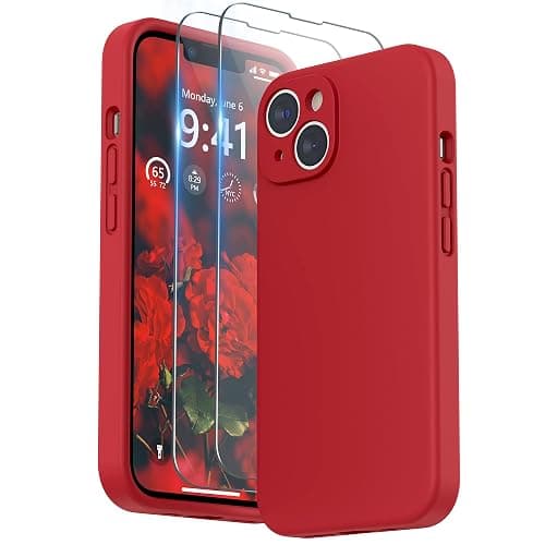 SURPHY Designed for iPhone 14 Plus Case with Screen Protector and Camera Protection, Liquid Silicone Phone Case with Soft Microfiber Lining, Red - Red - Image 1