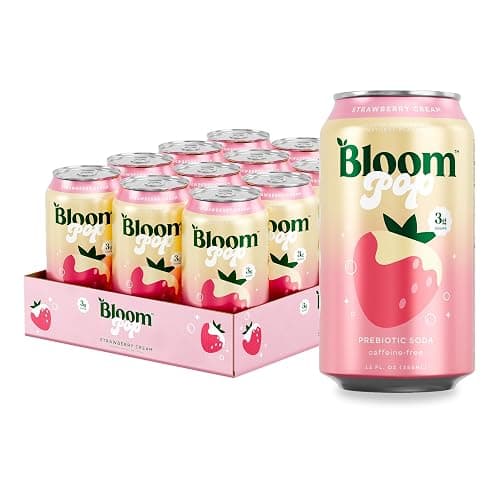 Bloom Pop Prebiotic Soda 12 Pack, Strawberry Cream Flavor, 12oz Cans | Prebiotic Soda for Gut Health, Low Calorie Soda, No Caffeine, Healthy Soft Drink Alternative - Image 1