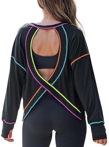 popvil Open Back Workout Tops for Women Long Sleeve Lightweight Athletic Shirt for Gym Yoga Hiking Running Clothing - Image 1