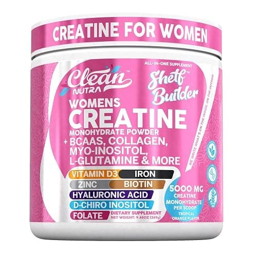 Creatine for Women | Creatine Monohydrate + BCAA Powder Myo-Inositol Collagen Biotin Hyaluronic Acid Folate L Glutamine Vitamin D3 Iron Zinc D-Chiro-Maca Digestion Shelf Builder by Clean Nutra - Image 1