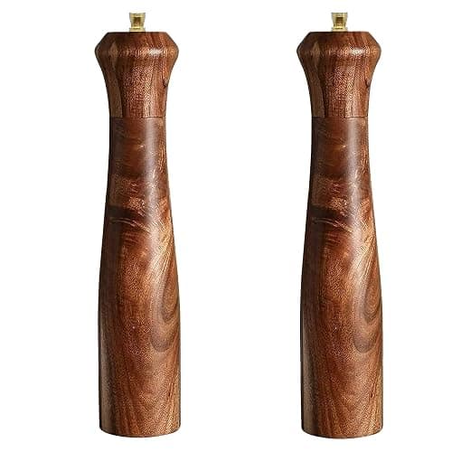 Wooden Salt and Pepper Grinder Set,Manual Salt and Pepper Mill,Acacia wood Salt Grinder Refillable,Pepper Mill with Adjustable Coarseness,Salt and Pepper Shakers Tableware Gifts 10" 2PCS - Image 1