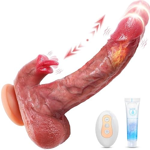 Realistic Thrusting Dildo Licking Vibrator, Sex Toys Silicone Dildos Vibrators with 9 Vibrating 9 Thrusting & Heating Licking Modes for Anal G-spot Stimulation, Remote Control Adult Toys for Women Men - Image 1