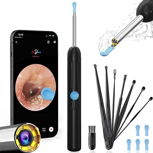 Ear Wax Removal, Ear Cleaner with Camera with 1080P, Ear Wax Removal Tool with 6 LED Light, Ear Wax Removal Kit with 8 Ear Pick, Ear Camera for iPhone, iPad, Android Phones (Black) - Image 1