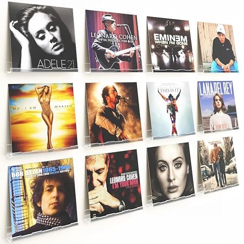 Optish 12 Pack Vinyl Wall Mount Shelf, 12" Vinyl Record Holder, Clear Record Shelf Display and Storage, Acrylic Shelves for Wall, Nursery, Living Room, Bedroom - Image 1