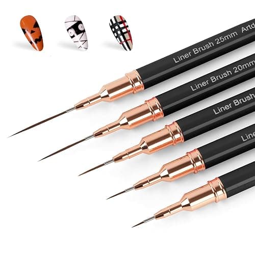 Artdone Metallic Nail Art Pens, Liner Brushes Set, 5PCS Black Color Nail Tools For Long Lines, Thin Details, Fine Drawing, Liner Brush UV Gel Polish Painting Nail Design Sizes 5/8/12/20/25mm - Image 1