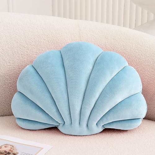 XIAIJIA Seashell Decorative Pillow Shell Shaped Throw Pillow 3D Insert Beach Pillow Soft Velvet Pillow Sea Ocean Decoration Couch Bed Pillow Cushions(Blue,14 X 11 inch) - Image 1