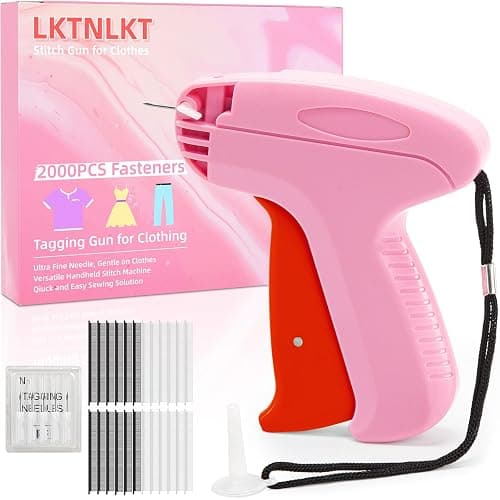 Stitch Gun for Clothes - Includes 6 Fine Needles, 1000 White & 1000 Black Fasteners, Handheld Stitch Gun - Quick Clothing Fixer, Tag Gun for Clothes (Pink Red) - Image 1