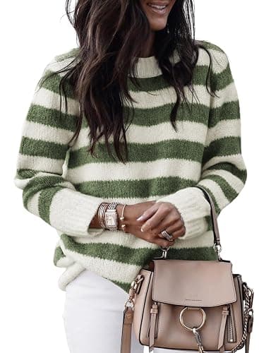 Dokotoo Sweaters for Women 2025 Crewneck Striped Cute Color Block Fall Winter Knitted Pullover Tops - Image 1