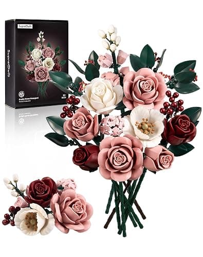 iATOM Pink Roses Flower Bouquet Building Set, Artificial Flowers Botanical Collection Kit for Adults Women & Men - Gift for Valentines Day, Home Room Office Shelf Centerpieces Decor - IA11022 - Image 1