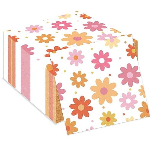 60 PCS Daisy Paper Napkins Groovy Daisy Boho Dinner Napkins Disposable Flower Decorative Party Napkin for Baby Shower Birthday Wedding Seasonal Holiday Party Supplies - Image 1