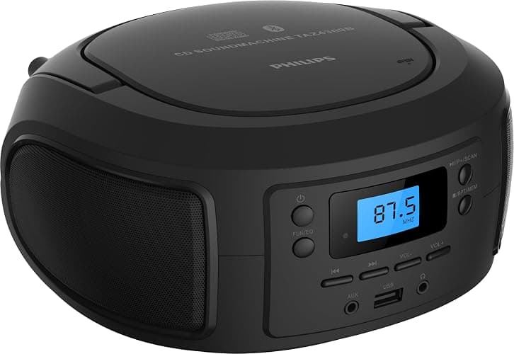 Philips CD Player Portable with Bluetooth, Crystal Clear Sound Top Loading CD Boombox with FM Radio, USB Port & Aux Input, Compact & Lightweight Design, CD-R/CD-RW/MP3 Compatible (Black) - Image 1