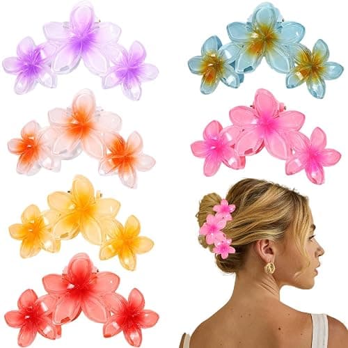 Paotxpum 6 PCS Hawaiian Flower Claw Clips Flower Hair Claw Clips Cute Plumeria Non Slip Strong Hold Hair Catch Clamp Barrettes for Women Girls - Image 1