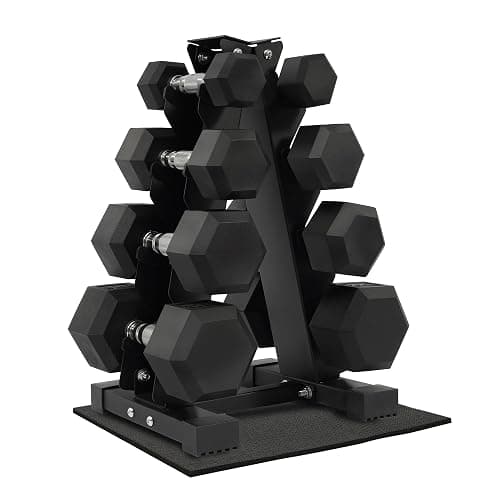 Fitvids Fitvids Rubber Coated Hex Dumbbell Weight Set and Storage Rack, 100LB Set or 150LB Set, 5-20 lbs Pairs or 5-25 lbs Pairs - Image 1