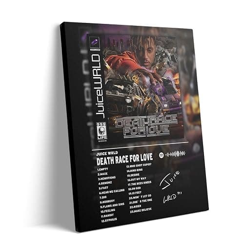 B.B.F MAKE Juice WRLD Canvas Wall Art Death Race for Love Album Cover Poster, Intense Rap and Hip-Hop Inspired Prints Aesthetic for Bedroom Game Room Living Room Bar Studio Decor, Framed 8x10inch - Image 1