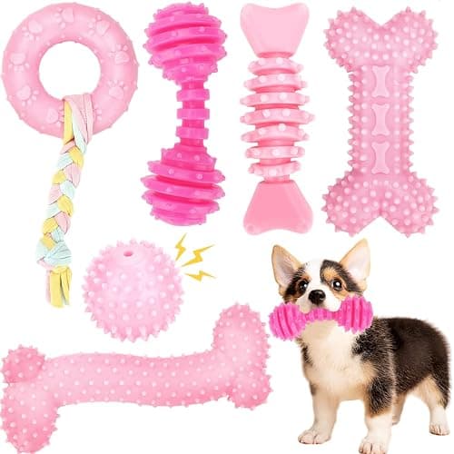 CGBD Puppy Toys, 6 Pack Dog Chew Toys for Puppy, Cute Pink Small Dog Toys, Teething Toys for Puppies, Soft Durable Interactive Chew Toy for Small Dogs - Image 1
