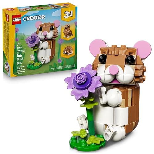 LEGO Creator 3 in 1 Cute Hamster with a Flower Building Toy for Girls & Boys, Ages 7+ - Kids Build a Hamster, Hedgehog or Eagle Animal Figure - Gift Idea for Birthdays - 31376 - Image 1
