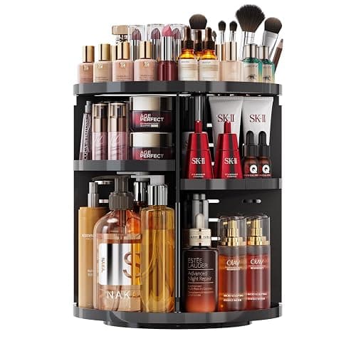 Auxmir Make Up Organizer mit 9 Einstellbaren Stufen, 360° Drehbar Schminktisch Kosmetik Organizer, Extra Größer Verbessert Schmink Organizer Skincare für Dresser Schlafzimmer Badezimmer, Schwarz - Image 1