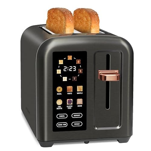 SEEDEEM Toaster 2 Slice, Touch Control Stainless Toaster LCD Display, 50% Faster Heating Speed, 1.4'' Wide Slots, More Timer Functions, Removable Crumb Tray, 1350W, Dark Metallic - Image 1