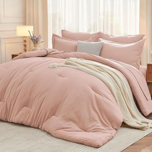MUXHOMO Queen Comforter Set 7 Pieces, Soft Bed in a Bag, Rose Gold | All Season Queen Size Bedding Set with Comforter, Flat & Fitted Sheets, Pillowcases & Shams, OEKO-TEX Down Alternative Fill - Image 1