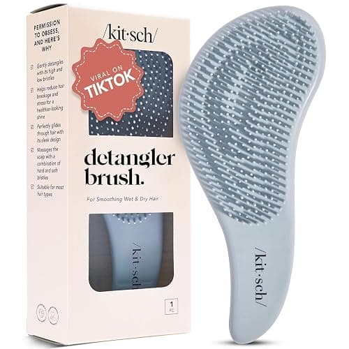 Kitsch Detangler Brush – Gentle Curly Hair Brush with Flexible Bristles for All Hair Types - Wet or Dry | Detangling Brush for Women & Men, Adults & Kids - Haze Blue - Image 1
