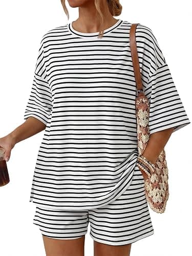 Trendy Queen Women's 2 Piece Summer Matching Set Lounge Wear with Pockets | Vacation Travel Outfit, Airport Resort Wear, Athleisure Clothing, Oversized Top & Loose Fit Shorts - Image 1