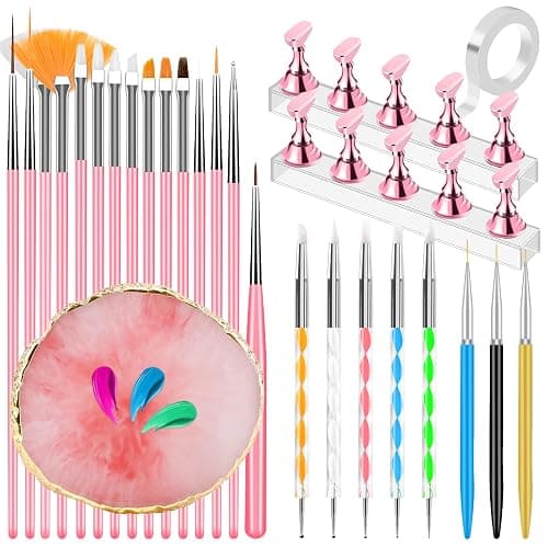 YOOVR Nail Art Design Tools, Nail Stand Holder for Painting Nails, Nail Art Brushes, Nail Dotting Sculpting Gel Tool, French Tip Tool Liner Brushes, Resin Nail Art Palette, Nail Stuff for Nail Techs - Image 1