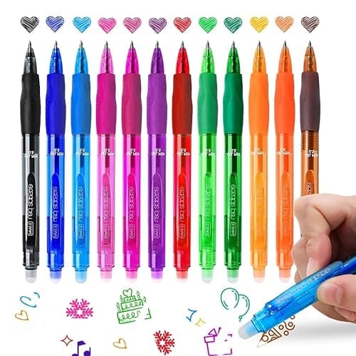 ArvezVoy 12Pcs Erasable Gel Pens, Click Fine Point 0.5 mm, Quick-Drying, Comfort Grip Writing Pens for School, Office, Exams (Multicolor) - Multicolor - Image 1