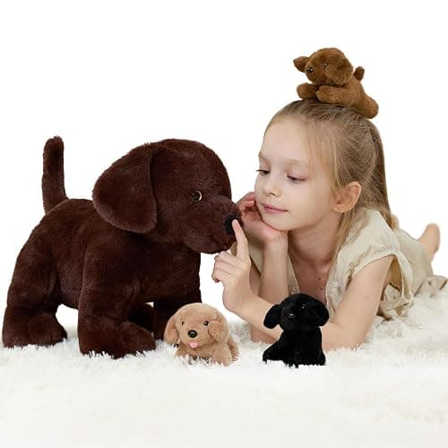 MorisMos Dog with Puppies Inside Toy, 40 cm Chocolate Labrador Plush, 4-in-1 Mum Dog and Puppies Plush Set, Soft Lab Puppy Teddy Stuffed Animal Gift for Kids and Dogs Lovers - Image 1